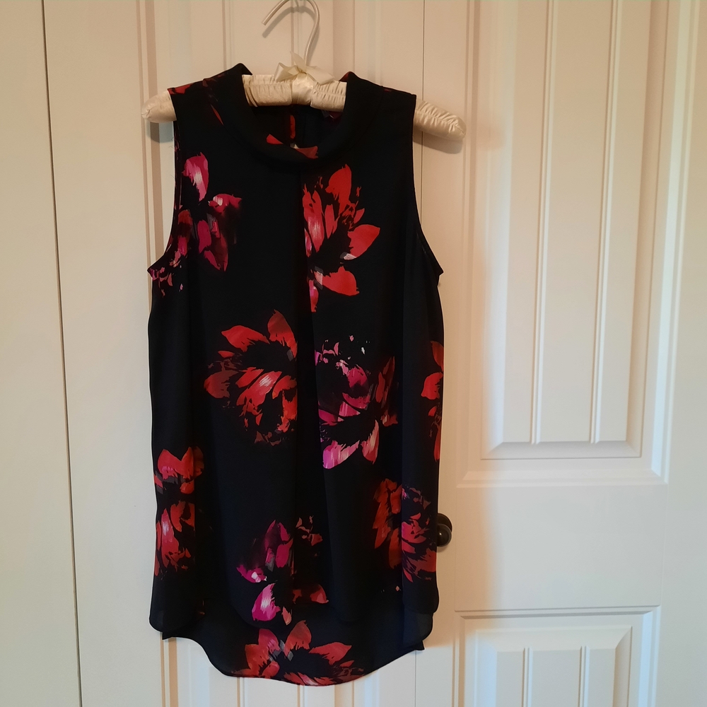 Vince Camuto Black and Pink Floral Blouse